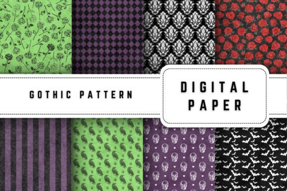 12 Seamless Gothic Pattern Digital Paper: Dark Elegance for Your Creative Projects