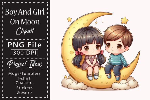 Boy and Girl on Moon Sublimation: A Celestial Design for Creative Projects