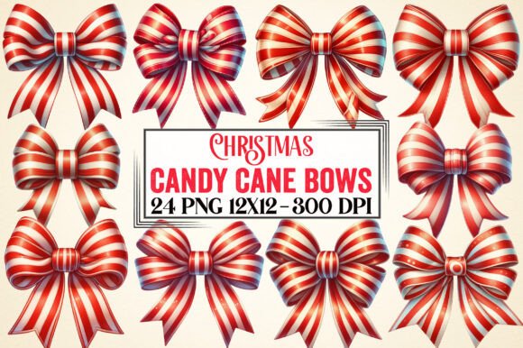 Christmas Candy Cane Bows PNG: Elevating Holiday Design Projects with Versatile Digital Art