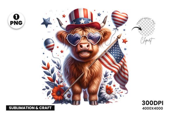 Create Stunning 4th July Projects with a Highland Cow Floral Sublimation PNG
