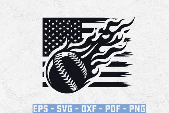 Flaming Baseball Glove With USA Flag SVG Design