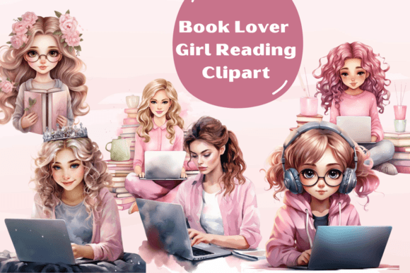 Girl Reading Clipart for Design Projects