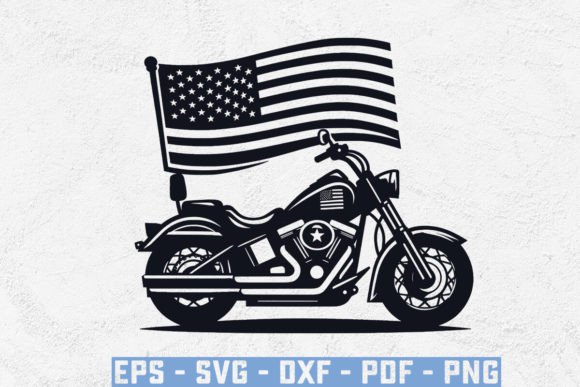 Motorcycle With USA Flag Silhouette SVG