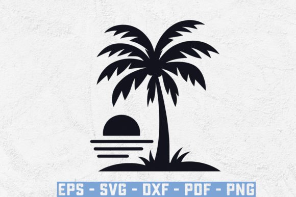 Palm Tree with Beach Silhouette SVG