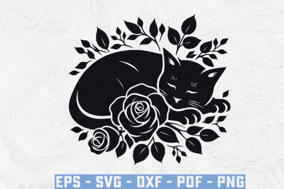 Quiet Beauty in Digital Form: Sleeping Cat With Roses SVG