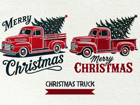 Retro Car with Christmas Tree Clipart: Vintage Holiday Design Elements for Creatives