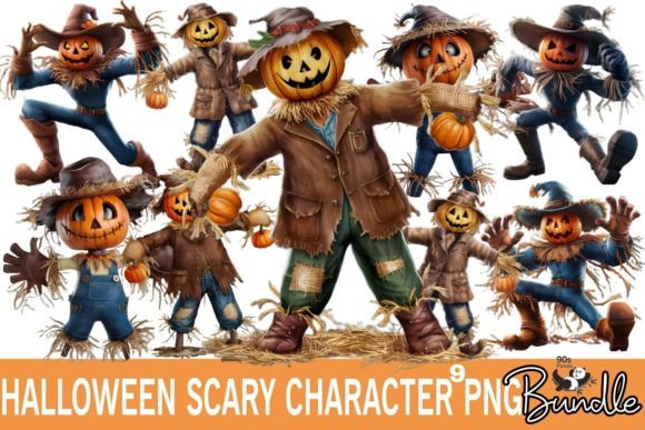 Scarecrow on Halloween PNG Bundle: Versatile Designs for Creators and Everyday Projects