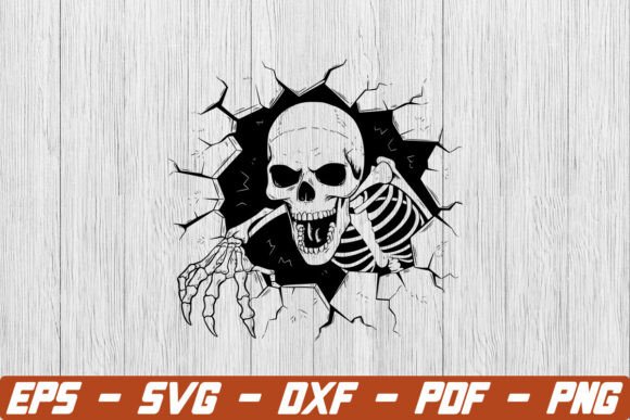 Skeleton Coming out of Wall SVG,Skulls Design Assets