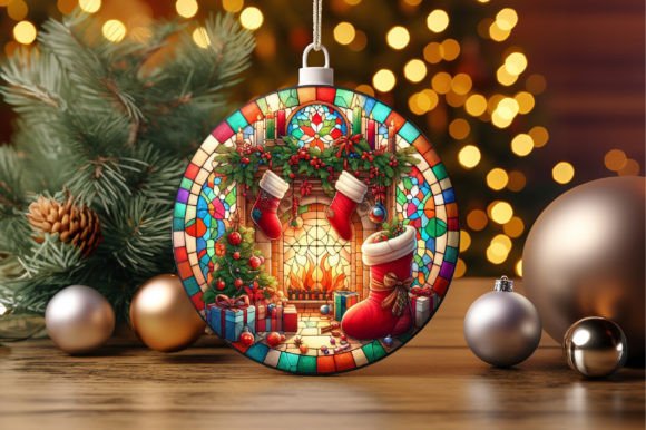 Stained Glass Christmas Fireplace Design: Merging Heritage Craft with Modern Digital Artistry