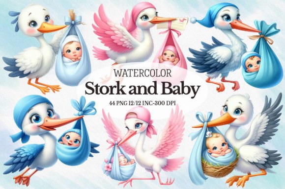 Stork and Baby Sublimation Clipart: A Creative Asset for Designers and Crafters