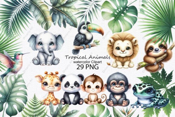 Tropical Animals Watercolor Clipart: A Versatile Design Resource for Creatives and Professionals