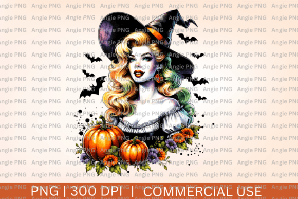 Vintage Witch Watercolor Halloween PNG