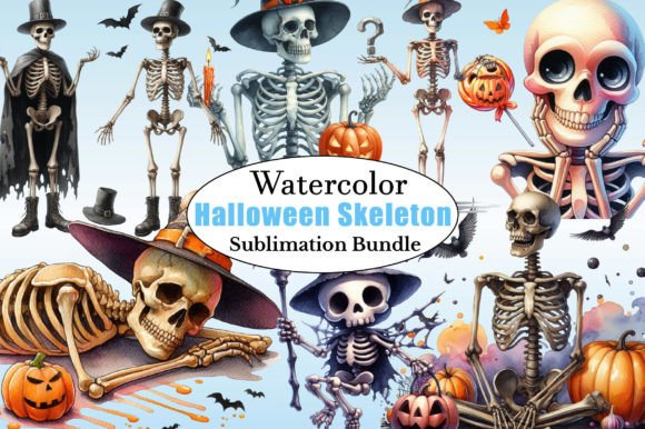 Watercolor Halloween Skeleton Clipart: A Creative Resource for Modern Design Projects