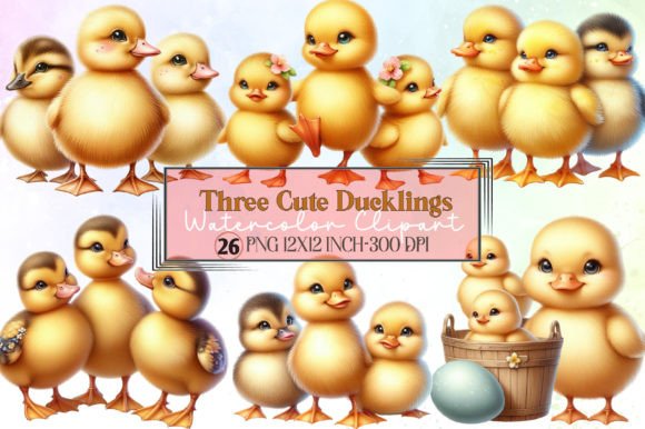 Watercolor Three Cute Ducklings Clipart: Bring Playful Charm to Your DIY Crafts