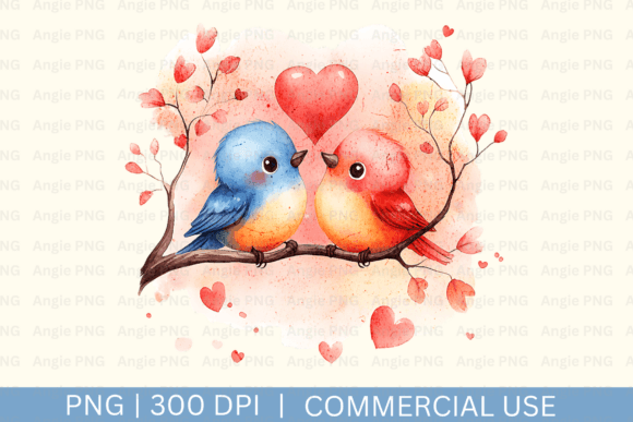 Watercolor Valentine s Day Birds PNG