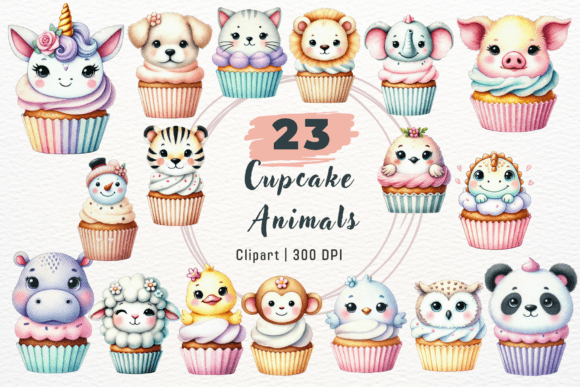 Watercolour Cute Cupcake Animals Clipart: A Creative Resource for Paper Crafts and Digital Design