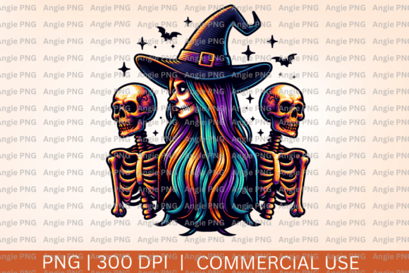 Witch and Skeletons PNG Clipart for Halloween Design Projects